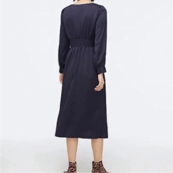 J.Crew Navy Satin Button-Front A-Line Midi Dress - Picture 2 of 10